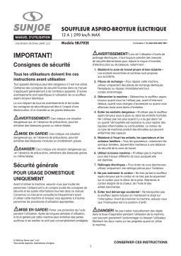 Sun Joe SBJ702E 3-in-1 Outdoor Variable Speed Electric Blower Manuel du propriétaire