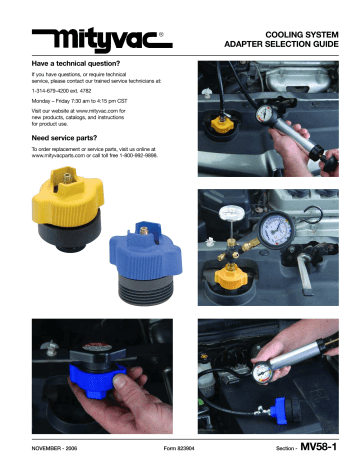 Mityvac Cooling System Adapters. Manuel utilisateur | Fixfr