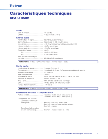 Extron XPA U 3502 spécification | Fixfr