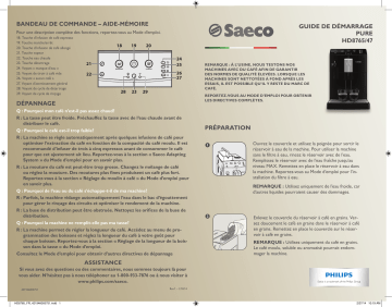 Saeco HD8765/47 Minuto Super-automatic espresso machine Guide de démarrage rapide | Fixfr