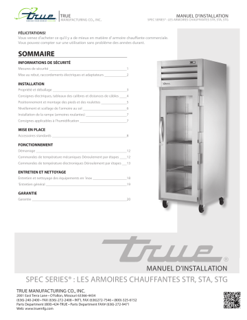 True STR, STA, STG Heated Cabinet Installation manuel | Fixfr