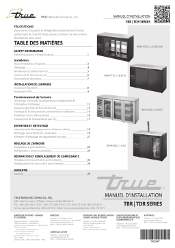 True TBR, TDR Bar Refrigeration Installation manuel