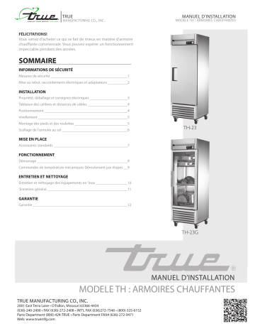 True TH Heated Cabinet Installation manuel | Fixfr