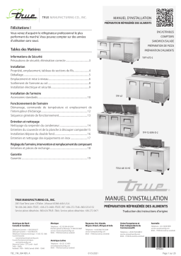 True TPP, TSSU, TUC, TWT, TFP Refrigerated Food Prep Table Installation manuel