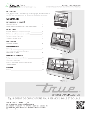 True TDBD, TSID Single Duty and Double Duty Deli Equipment Installation manuel | Fixfr