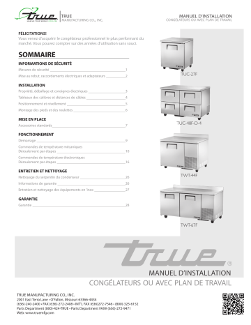 True TUC, TWT Freezer Undercounter & Worktop Installation manuel | Fixfr