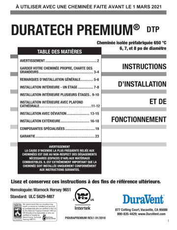 DuraVent DuraTech Premium Guide d'installation | Fixfr