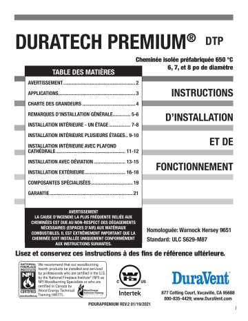 DuraVent DuraTech Premium Guide d'installation | Fixfr