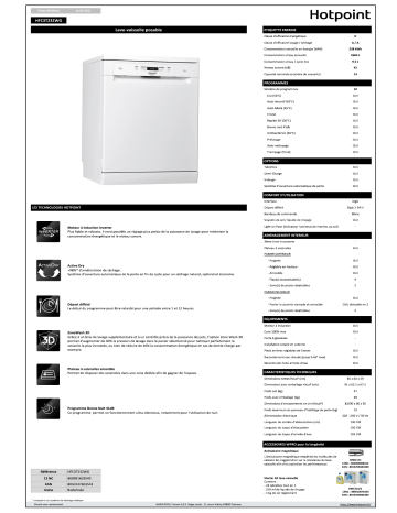 Hotpoint HFC3T232WG Lave vaisselle 60 cm Product information | Fixfr