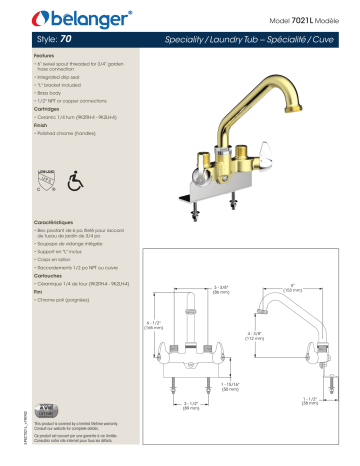 Keeney 7021L Belanger Wall Mount Two-Handle Utility Faucet Polished Brass Manuel utilisateur | Fixfr