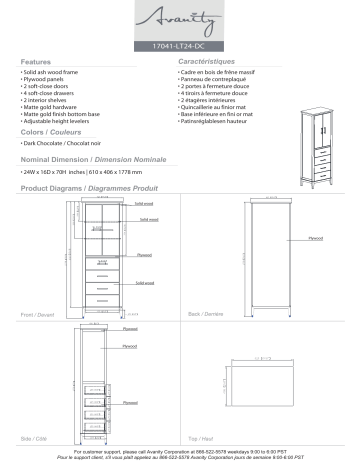 Avanity HEPBURN-LT24-DC Hepburn 24-in W x 70-in H x 16-in D Dark Chocolate Plywood Freestanding Linen Cabinet Manuel utilisateur | Fixfr