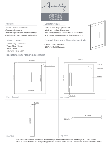 Avanity 14000-M28-NB 28-in Navy Blue Rectangular Bathroom Mirror Manuel utilisateur | Fixfr