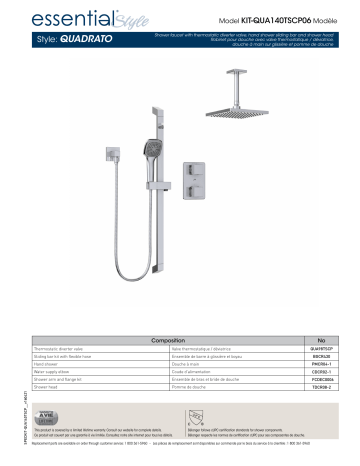 Keeney KIT-QUA140TSCP Quadrato Polished Chrome 2-handle Shower Faucet Manuel utilisateur | Fixfr