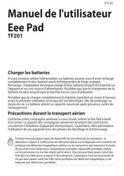Asus Eee Pad Transformer Prime (TF201) Tablet Manuel utilisateur