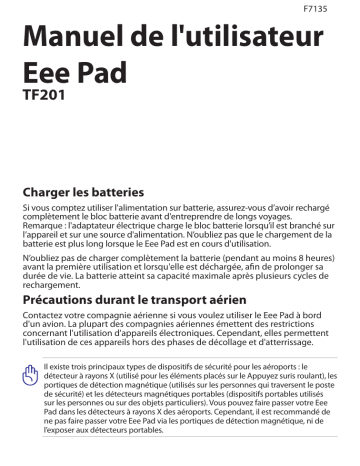 Asus Eee Pad Transformer Prime (TF201) Tablet Manuel utilisateur | Fixfr