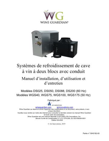 Wine Guardian DS025, DS050, DS088, DS200, WGS40, WGS75, WGS100, WGS175 Ducted Split System Manuel utilisateur | Fixfr