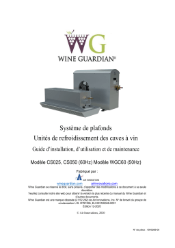 Wine Guardian CS025-CS050, WGC60 Ceiling Mounted Cooling System Manuel utilisateur