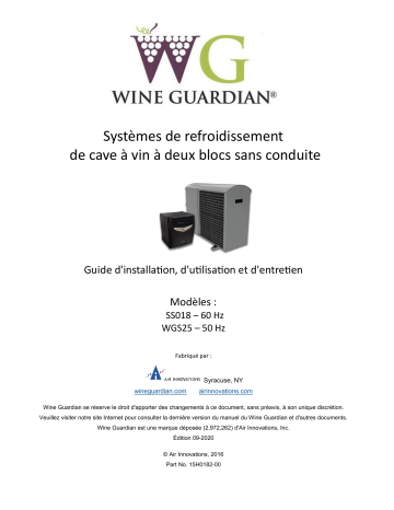 Wine Guardian WGS25, SS018 Ductless Split System Mode d'emploi | Fixfr