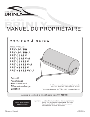 PRT-361BH | PRC-241BH | Brinly PRT-361SBH 42 Gallon Tow-Behind Poly Roller Manuel du propriétaire | Fixfr