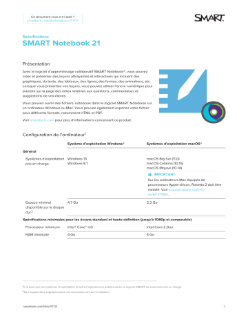 SMART Technologies Notebook 21 spécification | Fixfr
