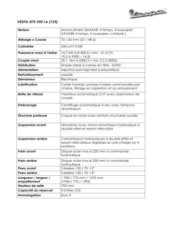 VESPA GTS 250 IE Manuel du propriétaire | Fixfr