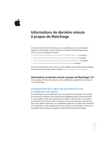 Apple MAINSTAGE 1.0.1 Manuel du propriétaire | Fixfr