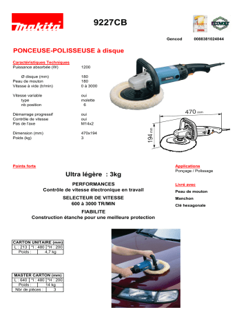 Makita 9227CB Manuel du propriétaire | Fixfr