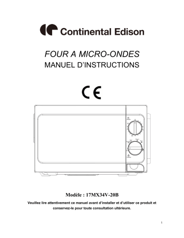 CONTINENTAL EDISON 17MX34V-20B Manuel du propriétaire | Fixfr