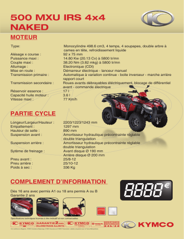 KYMCO 500 MXU IRS 4X4 NAKED Manuel du propriétaire | Fixfr