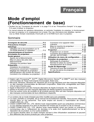 XJ-560 | Casio XJ-460 Manuel du propriétaire | Fixfr