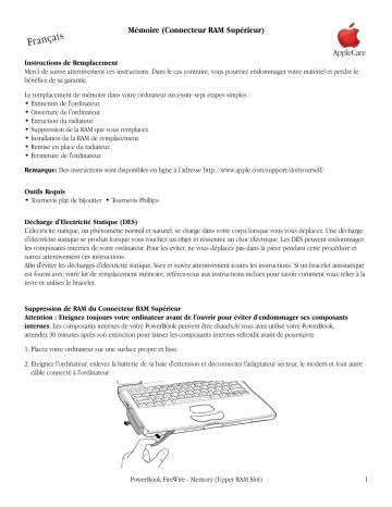 Apple POWERBOOK FIREWIRE Manuel du propriétaire | Fixfr