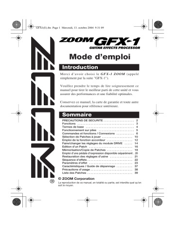 Zoom GFX-1 Manuel du propriétaire | Fixfr