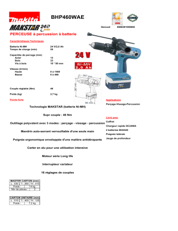 Makita BHP460WAE Manuel du propriétaire | Fixfr