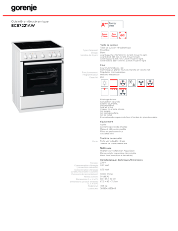 Gorenje EC67221AW Manuel du propriétaire | Fixfr