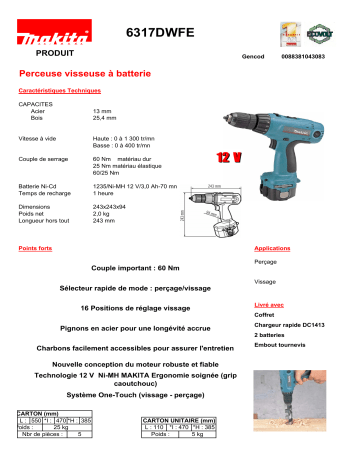 Makita 6317DWFE Manuel du propriétaire | Fixfr