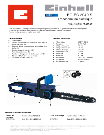 EINHELL BG-EC 2040 S Manuel du propriétaire | Fixfr