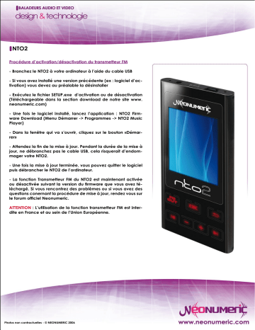 NEONUMERIC NTO2 Manuel du propriétaire | Fixfr