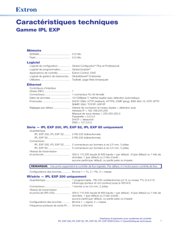 IPL EXP S2 | IPL EXP 200 | IPL EXP RIO8 | Extron IPL EXP S5 spécification | Fixfr