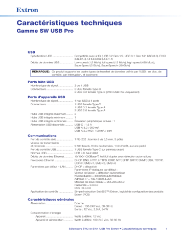 Extron SW USB Pro Series spécification | Fixfr