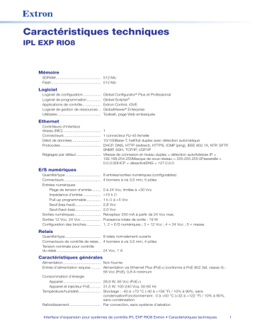 Extron IPL EXP RIO8 spécification | Fixfr