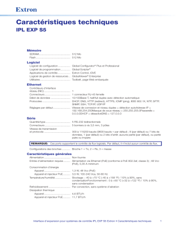 Extron IPL EXP S5 spécification | Fixfr