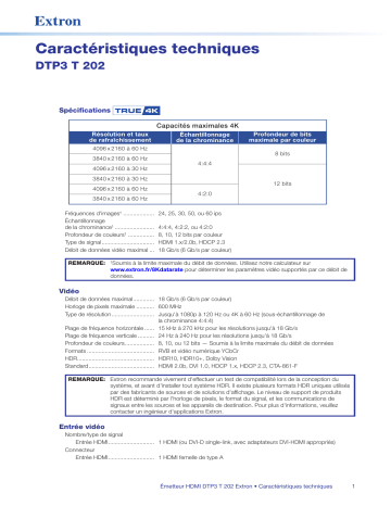 Extron DTP3 T 202 spécification | Fixfr