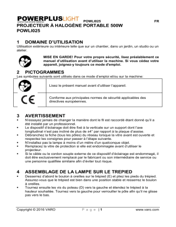 Powerplus POWLI025 - HALOGEN FLOODLIGHT Manuel du propriétaire | Fixfr