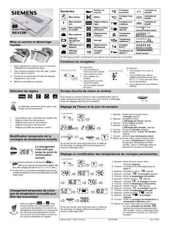 Siemens REV23M Manuel du propriétaire | Fixfr