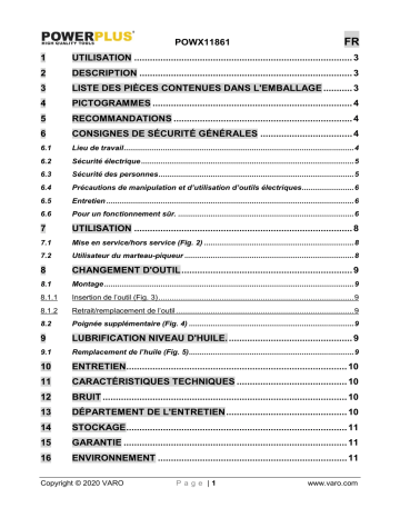 Powerplus POWX11861 Manuel du propriétaire | Fixfr
