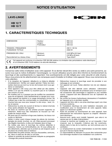 Horn hb 10 t Manuel du propriétaire | Fixfr