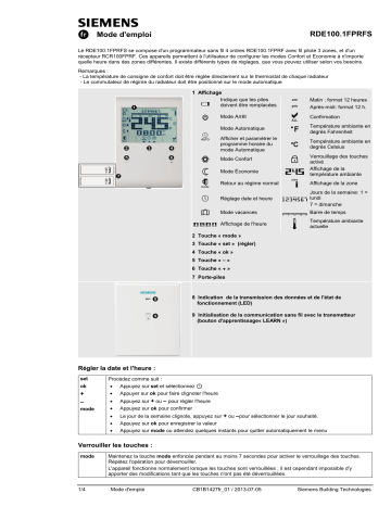 Siemens RDE100.1FPRFS Manuel du propriétaire | Fixfr