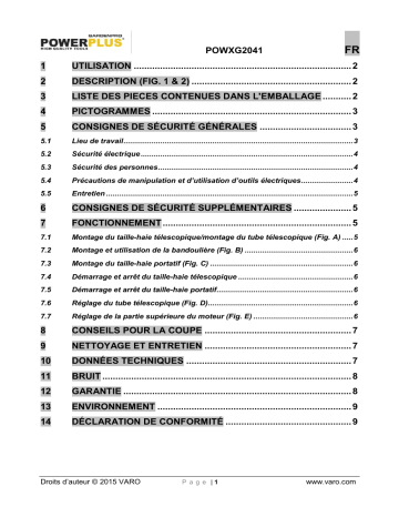 Powerplus POWXG2041 Manuel du propriétaire | Fixfr