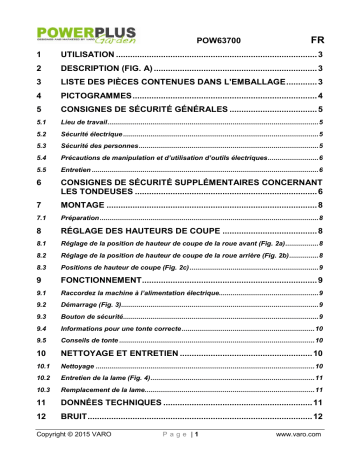 VARO POW63700 Manuel du propriétaire | Fixfr