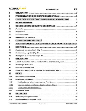 VARO POWXG6026 Manuel du propriétaire | Fixfr